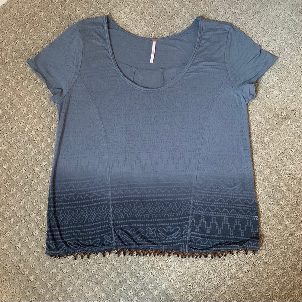 Free People Ombre Slate Blue Short Sleeve Scoop Top